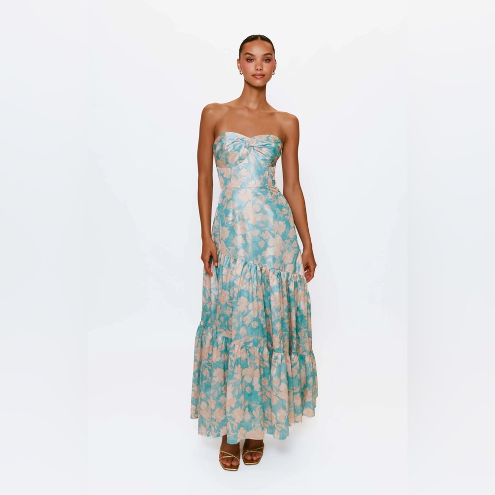 Hutch Phoebe Floral Maxi Dress in Aqua and Pink